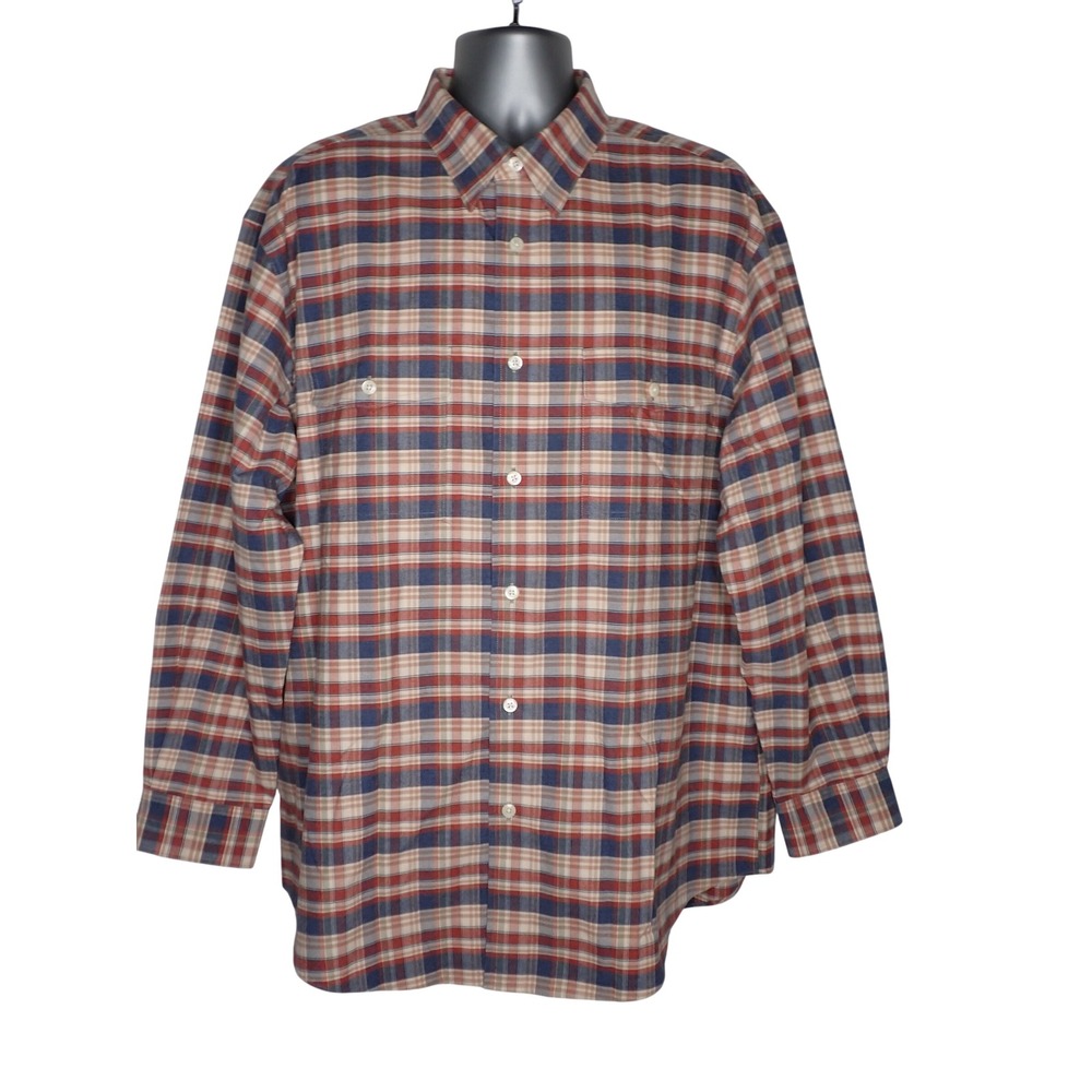 Orvis Mens Plaid Button Down Shirt Blue Red Tan XL Classic Outdoorsman burgundy